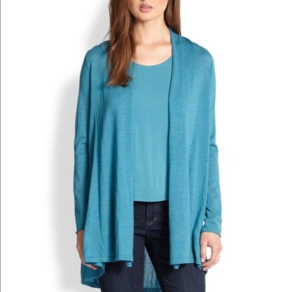 Yest Netherlands Teal Lightweight Viscose Stretch Open Front Cardigan 20 Plus - Picture 1 of 8